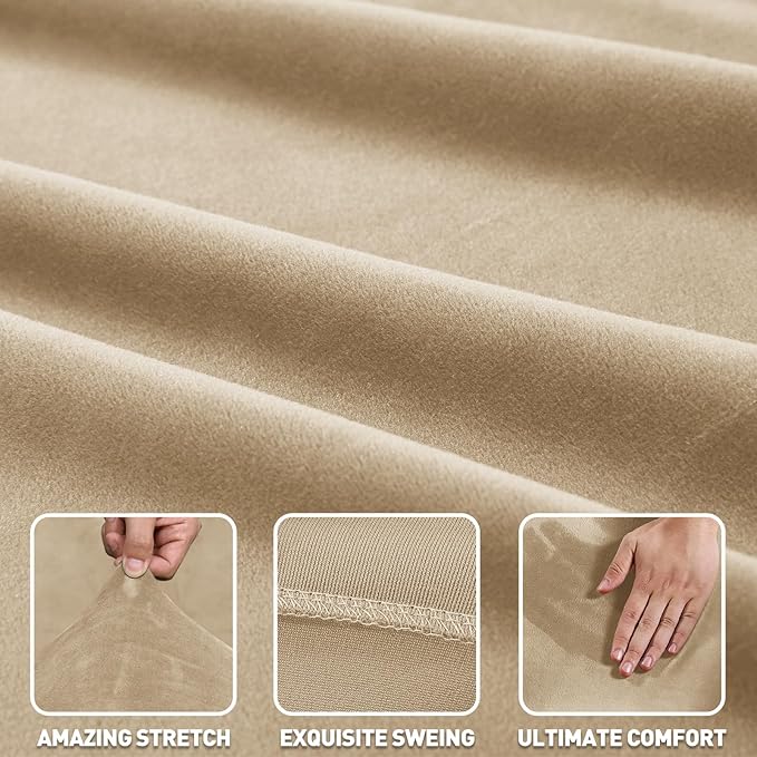 ZNSAYOTX 2026 Soft Velvet Sectional Couch Covers, Luxury Plush Slipcovers with Elastic Bottom for L Shape Sectional Sofa, 2 Pcs Pet Friendly Protector (3 Seat Couch + 3 Seat Chaise, Camel)