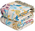 LUTBM Boho Throw Blanket for Couch Sofa Chair Cotton Spring Blankets for Bedroom Living Room All Season Soft Lightweight Reversible Floral Embroidery Decorative Throws 50"x60" Home Decor