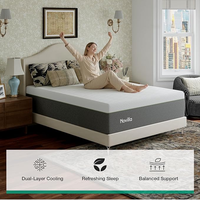 Novilla Bliss Green Tea Twin Mattress, 12 Inch Gel Twin Memory Foam Mattress in a Box for Hot Sleepers with Nylon Cover, Cool Night Sleep & Back Pain Relief & Motion Isolating with Certified Foams