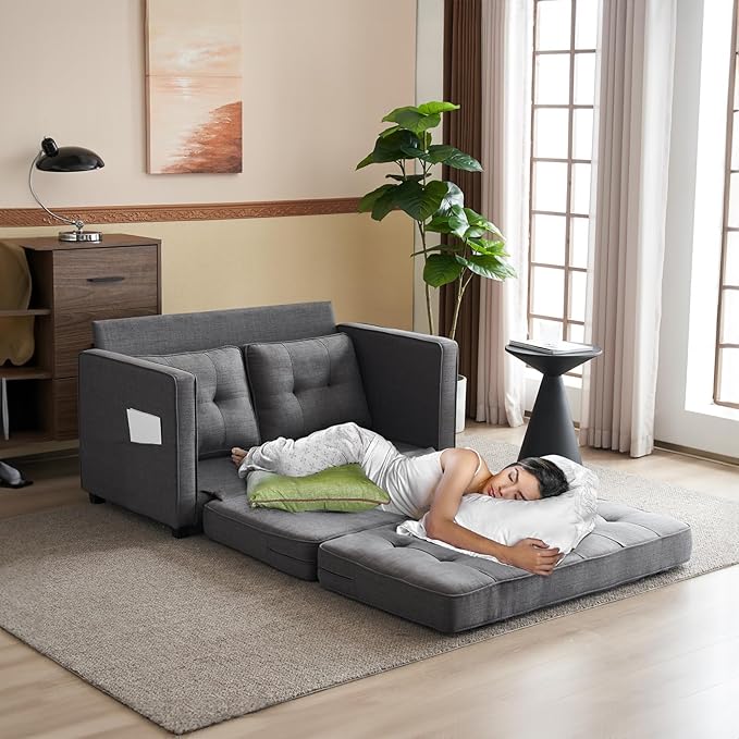 VINGLUpgraded Loveseat Sleeper, 53.5"W 83"L Convertible Sofa Bed Couch Futon Couches for Living Room, Twin Folding Couch Bed for Small Spaces, Foldable Floor Gaming Sofa Bed for Basement, Dark Grey