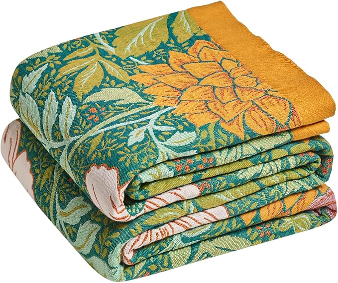 LUTBM Boho Throw Blanket for Bed Cotton Spring Blankets Bedroom Living Room Twin All Season Lightweight Floral Embroidery Quilt for Couch Sofa Chair 60"x80"