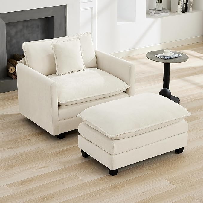 41'' Modern Chenille Oversized Chair, Upholstered Accent Living Room Chair with Extra Thicked Deep Seat, Single Lounge Chair for Bedroom, Small Apartment, Beige
