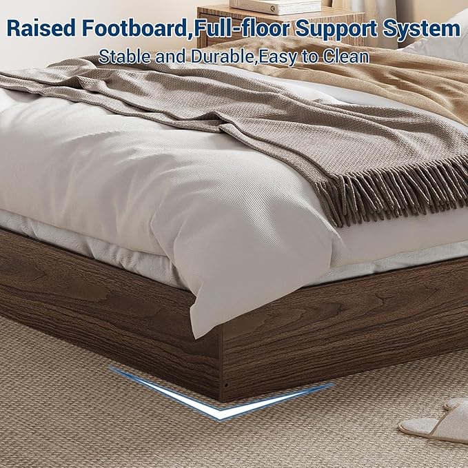 Solid Wood Platform Bed with Sturdy Wooden Slats, California King Size Floor-Standing Bed Frame, Modern Minimalist Design Bed Frame, No Box Spring Needed, Easy Assembly