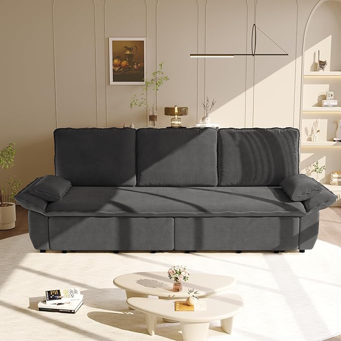 KEIKI 94.5" King 3-in-1 Sleeper Sofa, Oversized Pull-Out Couch with Cloud Comfort & Reclining Back, Corduroy Convertible Loveseat for Office, RV & Guest-Ready Spaces
