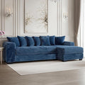 smilesun Luxe Oversized L Shaped Sofa with Chaise，Comfy Faux Fur Plush L Shaped Sectional Couches with 8 Pillows，Soft Fluffy Upholstered Sofa Bed for Living Room Apartment Bedroom (Navy Blue)