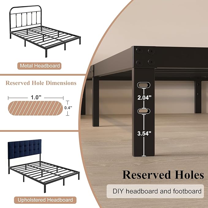 10 Inch King Size Bed Frame - No Box Spring Needed Heavy Duty Metal Platform Mattress Foundation with Steel Slats, Non-Slip Noise Free Easy Assembly Black Bedframes