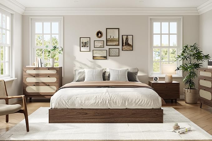 Solid Wood Platform Bed with Sturdy Wooden Slats, California King Size Floor-Standing Bed Frame, Modern Minimalist Design Bed Frame, No Box Spring Needed, Easy Assembly