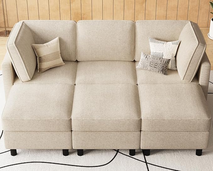 Belffin 84.3" Modular Sectional Sofa 6 Seats Sleeper Sofa Washable Sectional Couches for Living Room Comfy Couches with Storage Seat Couch Sofas with Chaise,Beige