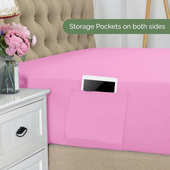 Elegant Comfort 1500 Premium Hotel Quality 18-21 Inches Deep - Extra Deep Pocket Single Fitted Sheet for High Mattress, Luxury and Softest, Smart Pocket - Wrinkle Free, Queen, Light Pink