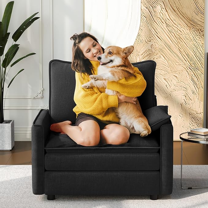 Vesgantti 40" Single Seat Sofa, Comfy Cloud Couch Deep Seat Upholstered Couch Chenille Modern Sofa with Armrest Pillows, Easy Assembly for Living Room, Bedroom and Apartment, Black
