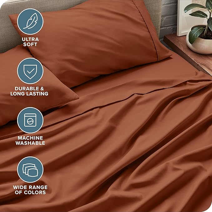 Bare Home Twin XL Sheet Set - 1800 Ultra-Soft Microfiber Twin Extra Long Bed Sheets - Double Brushed - Deep Pockets - Easy Fit - 3 Piece Set - Bedding Sheets & Pillowcases (Twin XL, Terracotta)