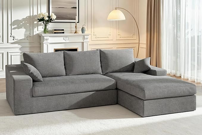 HABUTWAY 101'' Modular Sectional Sofa, Cloud Sectional Couches for Living Room, Comfy Boneless Couch with Deep Seat, Modern L-Shape Sofa with Chaise, No Assembly Required (Grey, Right Facing Chaise)