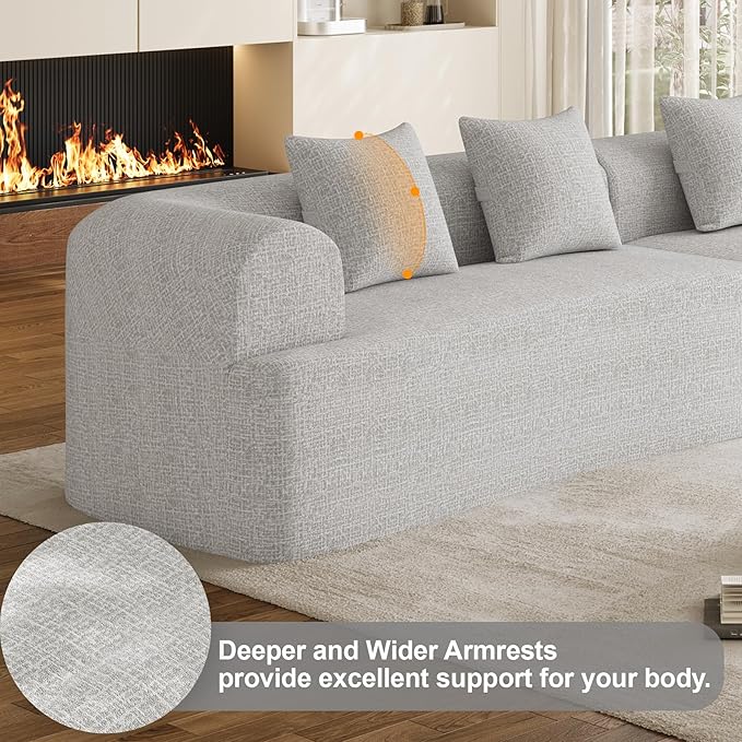 147" Oversized Sectional Sofa for Living Room, Large Modern Chenille Curved Cloud Couch, Luxury Plush 6-Seater Extra Deep Seat Boucle Boneless Couch, No Assembly Required, Beige White