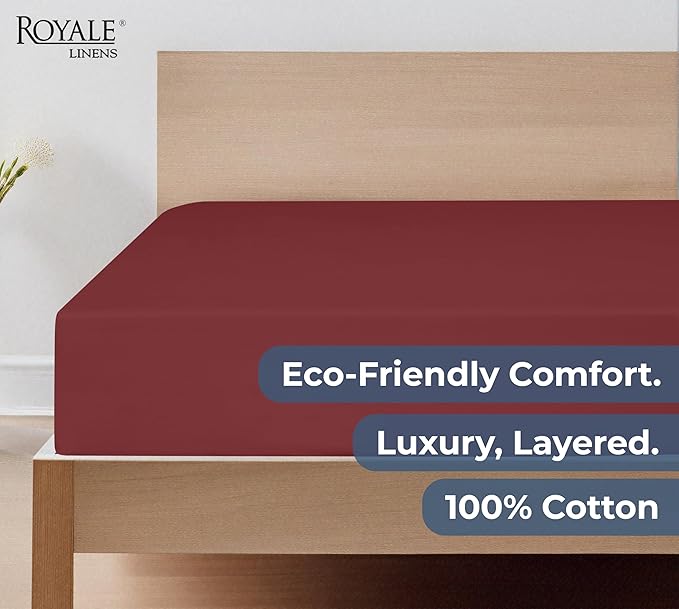 Royale Linens 100% Organic Cotton Fitted Sheet - Percale Weave - Super Soft Deep Pocket Bottom Sheets - Elastic Sheet Twin XL Size - Twin XL Fitted Sheets Only - (39"x80"+15", Red)