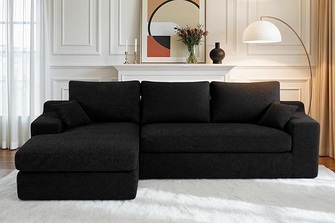 HABUTWAY 101'' Modular Sectional Sofa, Cloud Sectional Couches for Living Room, Comfy Boneless Couch with Deep Seat, Modern L-Shape Sofa with Chaise, No Assembly Required (Black, Left Facing Chaise)