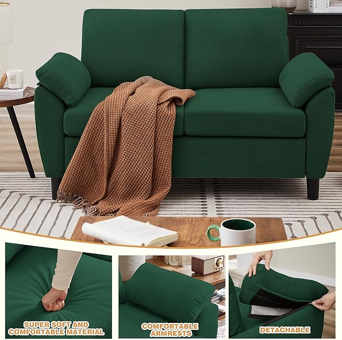 4 Piece Convertible Sectional Sofa Set, Modern Linen Small L Shaped Couch with Reversible Chaise, 3-Seater Sofa & Loveseat & Armchair for Living Room, Office, Apartment, Green