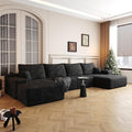 136" Sectional Couches for Living Room Cloud Couch Sofa with L-Shape Upholstered Boneless Couchs Modern Modular Sectional Couch with Chaise (Black, 136" Right Facing Chaise+3Seaters+Ottoman)
