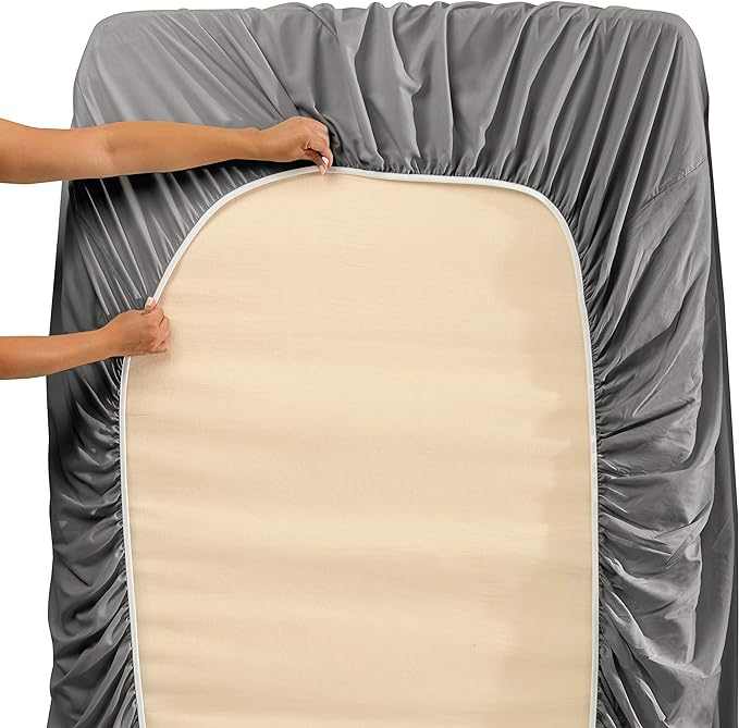 Hearth & Harbor Extra Deep Pocket King Size Sheets Sets - Fits Mattress 18-24 Inches Deep - Extra Deep Pocket Sheets - 6 Piece King Size - Grey
