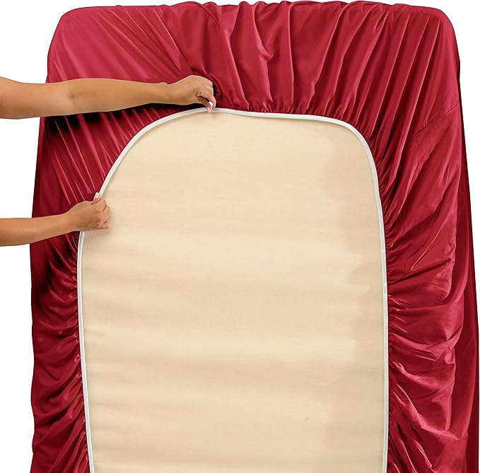 Hearth & Harbor Extra Deep Pocket Sheets - Fits Mattress 18-24 Inches Deep - Extra Deep Pocket Twin Sheets Sets - 4 Piece Twin Size - Burgundy