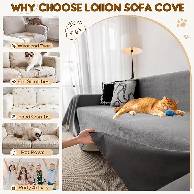 L Shaped Sectional Couch Cover 2 Pcs, Ultra Soft Waterproof Non-Slip Sofa Cover, Pet & Kid Proof Furniture Protector for Left/Right Chaise, Washable Scratch-Resistant Slipcover (XXXL118"x71"+134"x91")