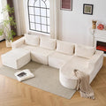 132” Boneless Couches for Living Room, L-Shaped Modular Sectional Sofa with Chaise & Ottoman, Modern Corduroy Cloud Couch with Deep Seat, Comfy Sponge Compression Convertible Sofas