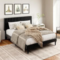 HAOARA Full Size Platform Bed Frame with Velvet Upholstered Headboard, Full Bed Frame with Strong Wood Slats, Mattress Foundation, Box Spring Optional, Easy Assembly, Black | Velvet Upholstered, Strong Wood Slats, Mattress Foundation, Box Spring Option...