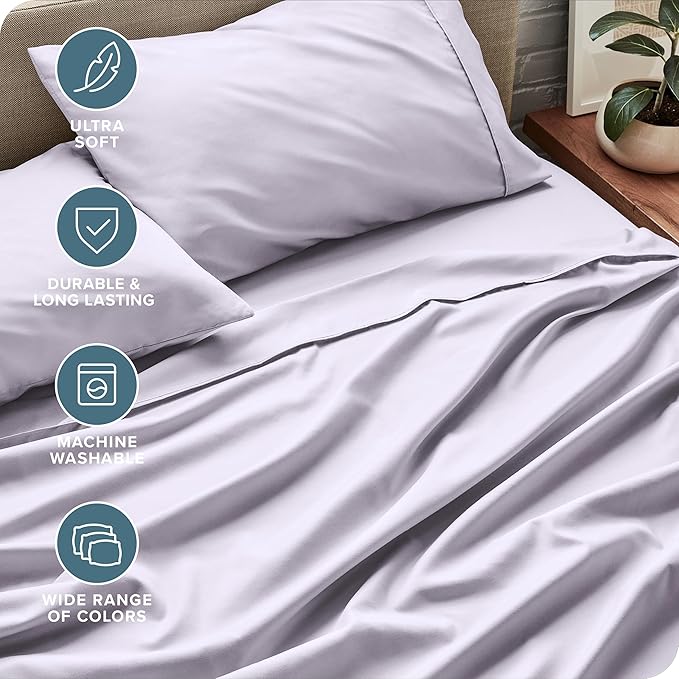 Bare Home California King Sheet Set - 1800 Ultra-Soft Microfiber Cal King Bed Sheets - Double Brushed - Deep Pockets - Easy Fit - 4 Piece Set - Bed Sheets (California King, Light Lavender)