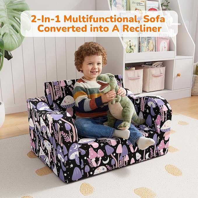 MeMoreCool Toddler Couch Chair – Foldable Kids Sofa for Ages 1–3, Fold-Out Bed with Side Pocket, Comfy & Washable Detachable Cover | Cute Patterns | Lightweight Lounger for Playroom, Naptime, Gifting
