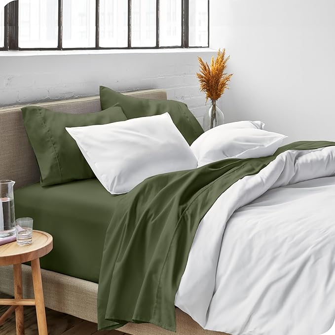 Bare Home Short Queen Sheet Set - 1800 Ultra-Soft Microfiber Bed Sheets - Double Brushed - Deep Pockets - Easy Fit - 4 Piece Set - Bedding Sheets & Pillowcases (Short Queen, Cypress)