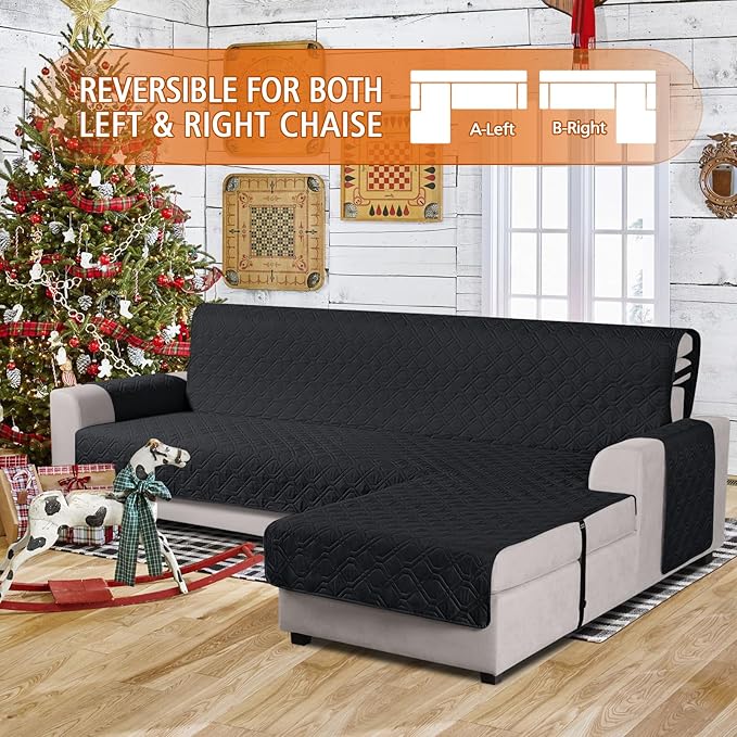 VANSOFY Upgraded Sectional Couch Covers 100% Waterproof L Shaped Sofa Slipcover Reversible Chaise Lounge Cover for Sectional Sofa Furniture Protector Cover for Pets Dog Cat(Small, Black)