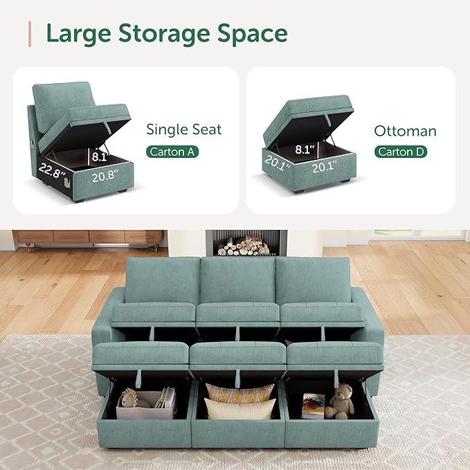 HONBAY Modular Sectional Couch Sleeper Sofa Bed with Storage Seats Oversized Sectional Couches for Living Room,Blue