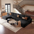 Modular Sectional Boneless Sofa, 160.63" Oversized Modern Cloud Couch Sectional Sofa with U-Shaped Chaise Comfy Corduroy Fluffy Couch with Deep Seat Couches for Living Room Bedroom, Black