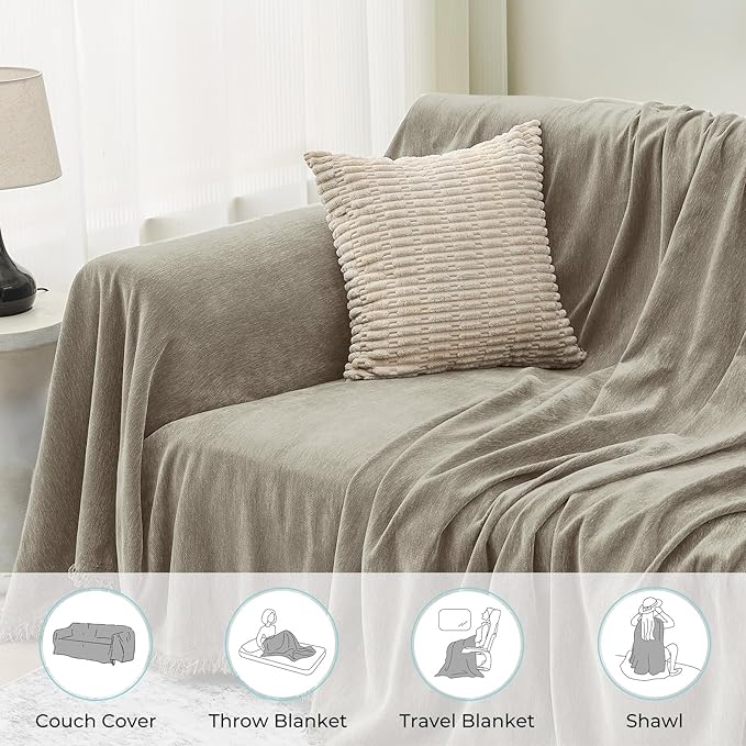 Sectional Couch Covers, 2 Pieces Chenille Sofa Cover L Shaped Couch Cover Blanket for Dogs Washable Sofa Slipcovers Pet Furniture Protector (X-Large: 71" x 110" + 71" x 118", Smoked Tan)