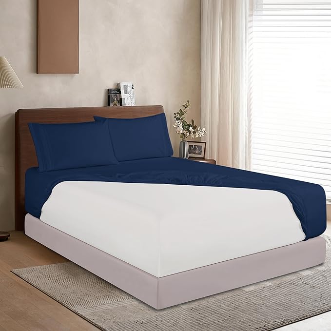 Elegant Comfort 1500 Premium Hotel Quality 18-24 Inches Deep - Extra Deep Pocket Single Fitted Sheet for High Mattress, Luxury and Softest, Smart Pocket - Wrinkle Free, King, Navy Blue
