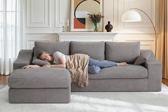 HABUTWAY 101'' Modular Sectional Sofa, Cloud Sectional Couches for Living Room, Comfy Boneless Couch with Deep Seat, Modern L-Shape Sofa with Chaise, No Assembly Required (Grey, Left Facing Chaise)