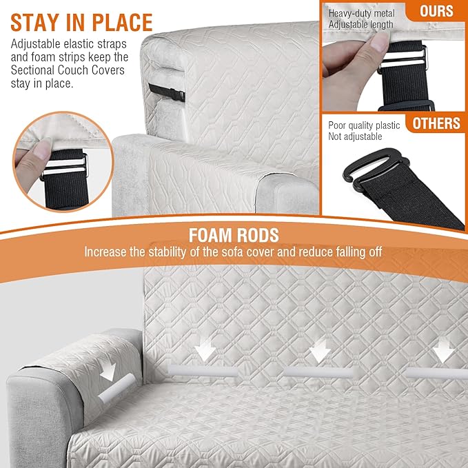 VANSOFY Sectional Couch Covers 100% Waterproof L Shaped Sofa Slipcover 3pcs Reversible Chaise Lounge Cover for Sectional Sofa Furniture Protector Cover for Pets Dog Cat(X-Large, Off White)