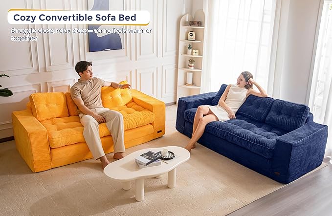 MAXYOYO Convertible Sofa Bed, Pull Out Oversized Loveseat Sleeper Sofa, 2 in 1 Folding Couch Bed, Fold Out Floor Couch with Pillows for Living Room Bedroom Lounge, Navy