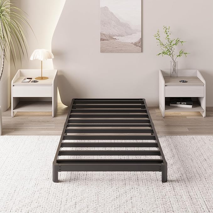 Yicensen 6 Inch Low Twin Bed Frames No Box Spring Needed, Heavy Duty Metal Twin Size Platform Bed Frame with Rounded Corner Legs, Easy Assembly, Noise Free, Black