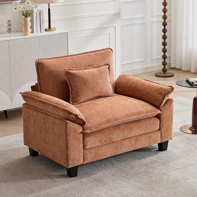 Modular Sectional Sofa, Comfy Cloud Couch Sectional Sofa, Chenille Sofa Sleeper Deep Seat Sofa with Throw Pillows for Living Room (Orange, 53"- Single Seat)