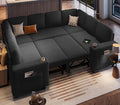 LINSY HOME Sectional Sleeper Sofa with Storage Chaise & USB Charging, Convertible Pull Out Couch Bed Plush Corduroy Modular Sectional Couches for Living Room Apartment (Black)