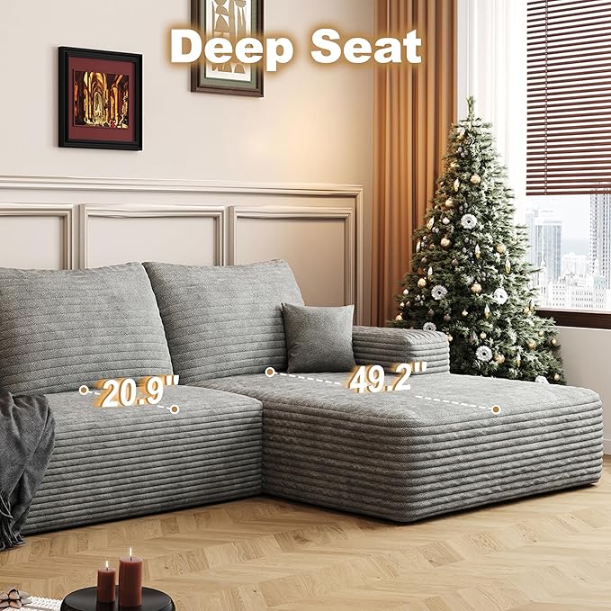 108" Sectional Couches for Living Room Cloud Couch Sofa with L-Shape Upholstered Boneless Couchs Modern Modular Sectional Couch with Chaise (Grey, 108" Right Facing Chaise+2Seaters+1Ottoman)