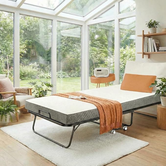MAMIZO Foldable Bed,Portable Bed,Folding Bed with Mattress,75" x 31" Twin Size Rollaway Bed with Mattress for Adults,Metal Frame with Memory Foam Mattress,for Bedroom,Office,Camp,No Assembly Required