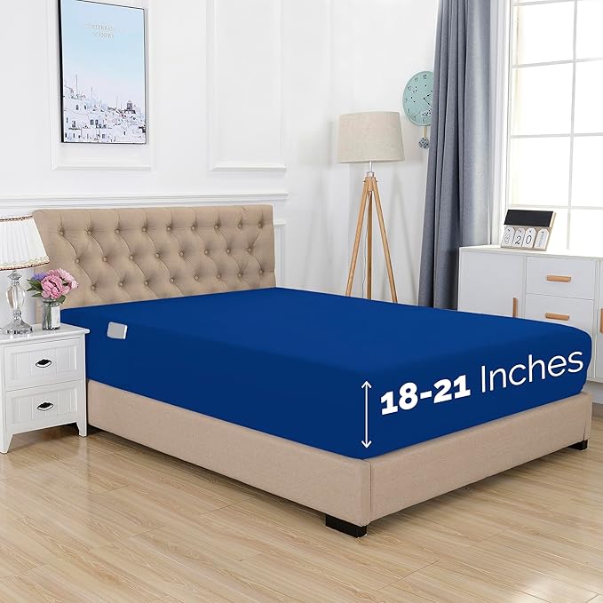 Elegant Comfort 1500 Premium Hotel Quality 18-21 Inches Deep - Extra Deep Pocket Single Fitted Sheet for High Mattress, Luxury and Softest, Smart Pocket - Wrinkle Free, Full, Royal Blue