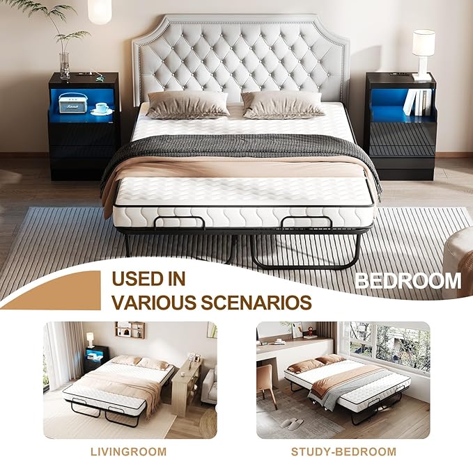 79" x 59" Full Size Folding Bed with Mattress for Adults, 5 Inch Memory Foam Mattress, Portable Foldable Rollaway Guest with Strong Metal & Wood Frame