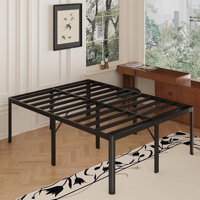 Yicensen 22 Inch High Queen Bed Frame Rounded Corner No Box Spring Needed, Heavy Duty Metal Queen Size Platform Bed Frame, Easy Assembly, Noise Free, Black