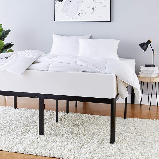 Amazon Basics Sturdy Heavy-Duty Non-Slip Platform Bed Frame, Steel Slat Support, Noise Free, No Box Spring Needed, Under Bed Storage, 18 Inch, King Size, Black