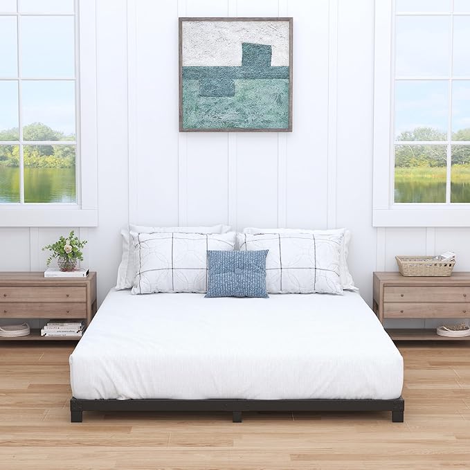 Nailsong 3 inch Cal King Bed Frame Low Profile, California King Bed Frames No Box Spring Needed, Heavy Duty Metal, Easy Assembly, Black
