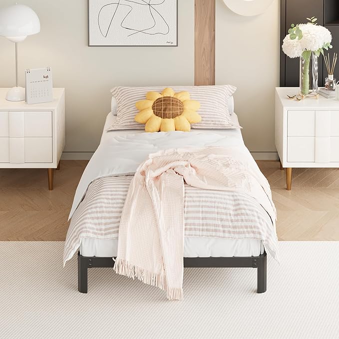 Yicensen 9 Inch Twin Bed Frames with Rounded Corner Legs, Heavy Duty Metal Twin Size Platform Bed Frame No Box Spring Needed, Easy Assembly, Noise Free, Black