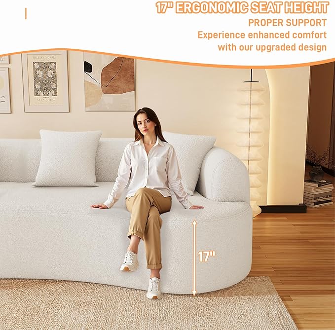 107" Curved Sofa for Living Room, Modern Chenille Cloud Couch Sofa, Luxury Plush Extra Deep 4-Seater Oversized Boucle Couch for Small Spaces, Apartment‌, No Assembly Required, Cream White