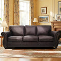 Mid-Century Vintage Sofa Couches with Rivet Design,3-Seater Sofa,Removable Sofa Cover Upholstered Cushions and Solid Wood Frame (Brown, 3-Seater)